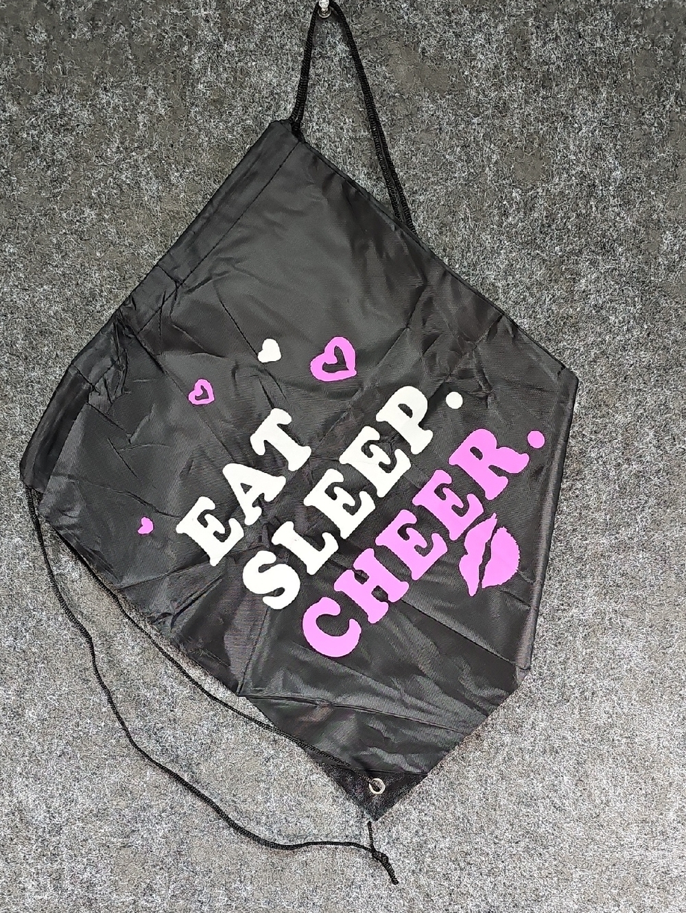 Eat Sleep Cheer Drawstring Tote Bag, Pink Black White, Back To School